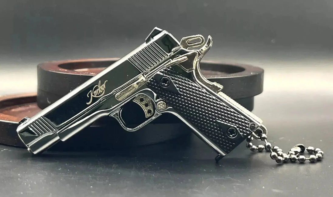 1:3 1911 Scale Handgun - Shiny Silver diecast miniature with working thumb safety, slide, and dummy round magazine.