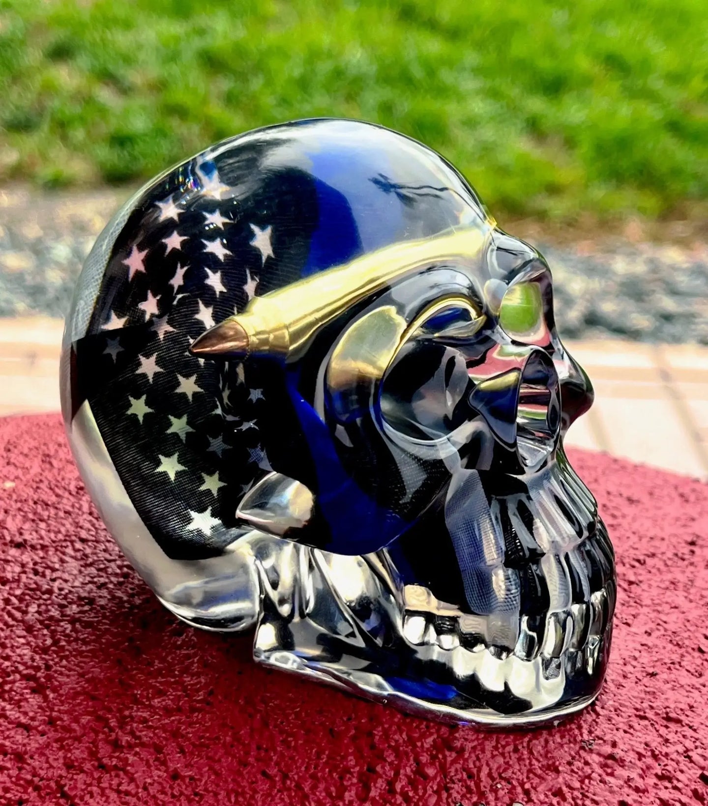 223 Casing USA Thin Blue Line Flag Skull – Handmade Decor product image 2