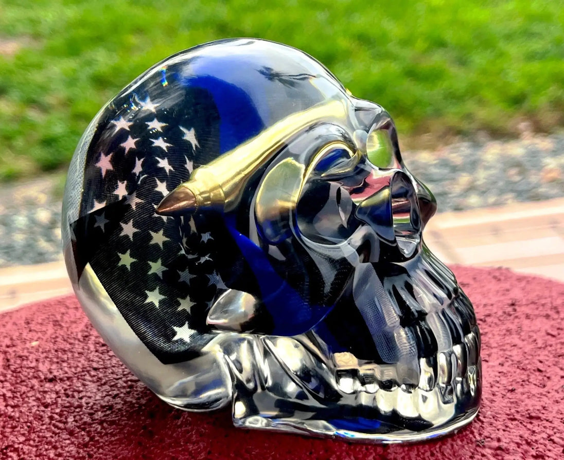 223 Casing USA Thin Blue Line Flag Skull – Handmade Decor product image 4