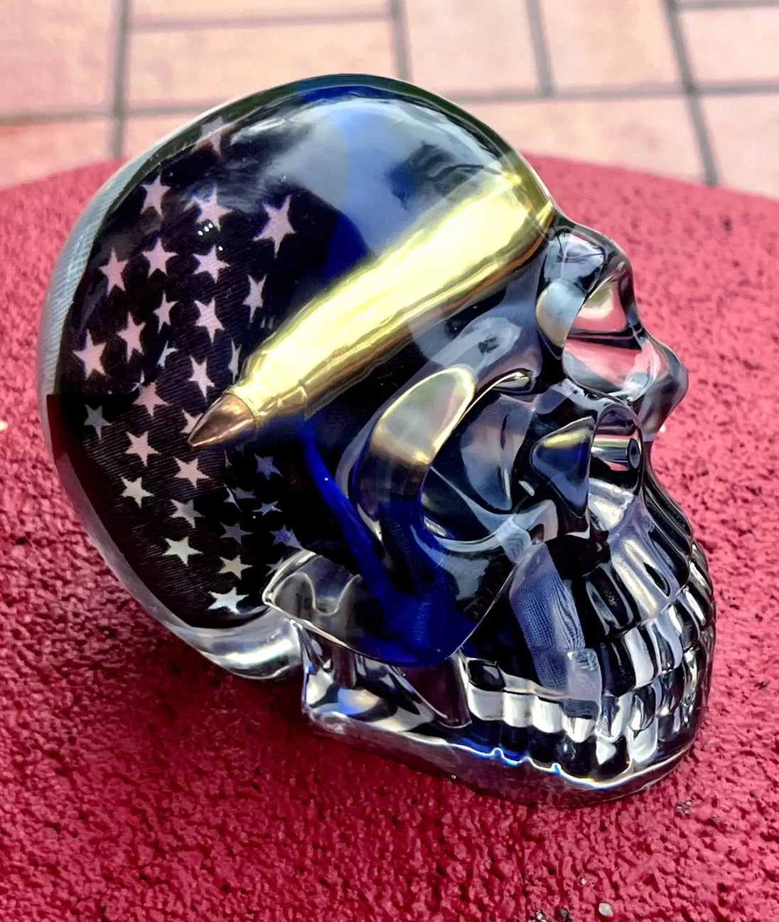 223 Casing USA Thin Blue Line Flag Skull – Handmade Decor product image 3