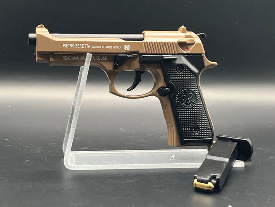 1:3 Beretta 92FS Handgun - Desert Tan miniature model with die-cast metal parts and functional safety and slide.
