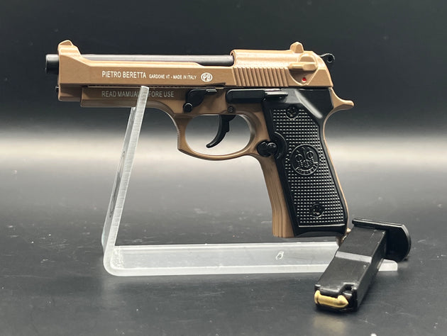 1:3 Beretta 92FS Handgun - Desert Tan miniature model with die-cast metal parts and functional safety and slide.