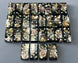 Bullets and Casings Dominos Double 6 Set with 28 handmade pieces featuring bullet casings and gears design.