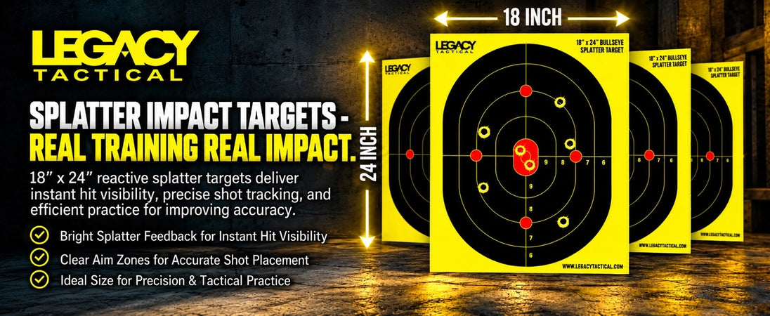 tactical splatter banner with yellow background. Measurement and description