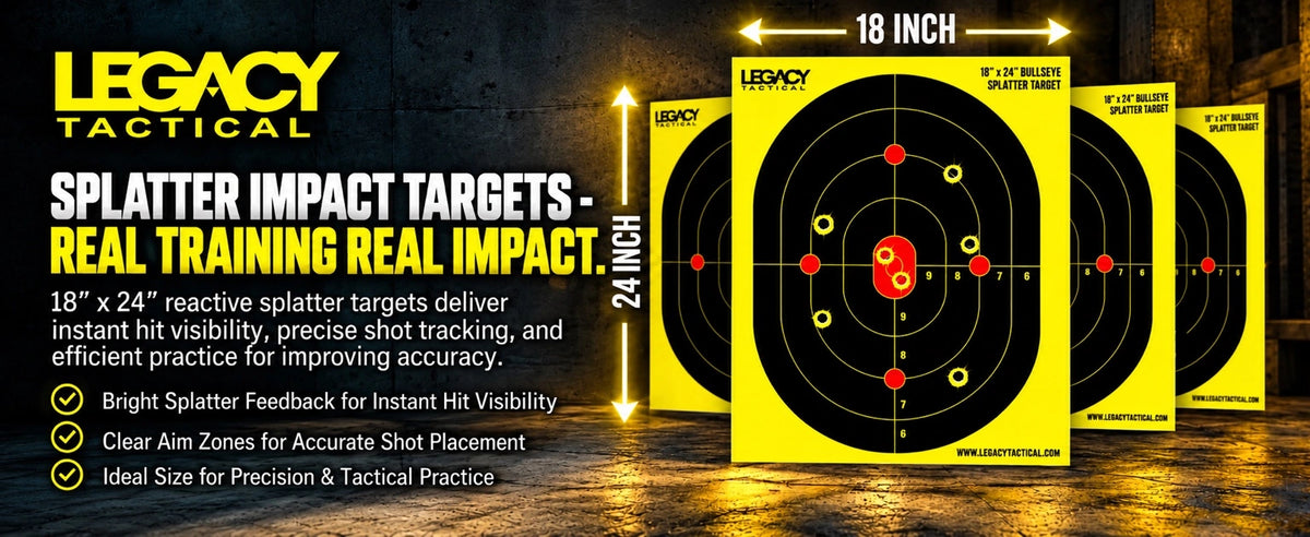 tactical splatter banner with yellow background. Measurement and description