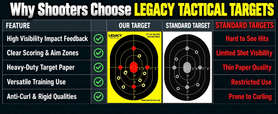 Legacy Tactical targets comparison with yellow and white backgroud.