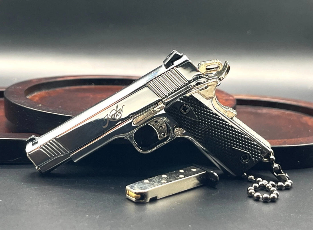 1:3 1911 Scale Handgun - Shiny Silver miniature die cast metal model with working safety and slide actions.