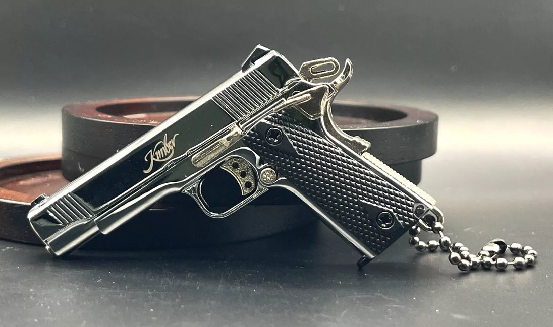 1:3 1911 Scale Handgun - Shiny Silver diecast miniature with working thumb safety, slide, and dummy round magazine.